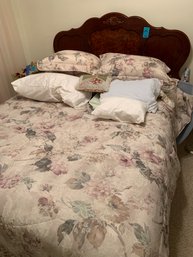 RM7 Full Size Wooden Headboard, Box Spring, And Mattress, Assorted Bed Linens