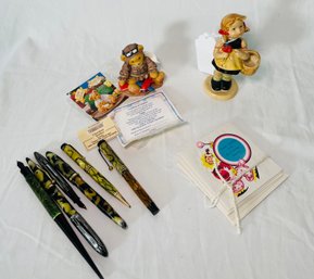 Original Hummel Reproduction Handpainted, Cherished Teddies Lance, Vintage Fountain Pens One With No Lid,