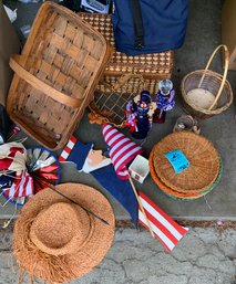 Picnic Basket Set, Assorted Baskets, 4th Of July Decorations, Picnic Blanket, Straw Hat