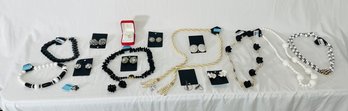 Collection Of Costume Jewelry In Black And White Tones To Include An Australian Crystal Necklace, Necklaces,