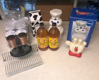 RM2 Pillsbury Doughboy Cookie Jar, Vintage Cookies And Milk Cookie Jar, And Hamburger Helper Hand