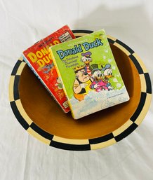 Art Deco Wooden Bowl And Two Donald Duck Books