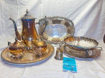 R4 Rogers Silverplate Coffee Set, Silverplate Tray And Two Bowls. Pictures Of Marking On Back