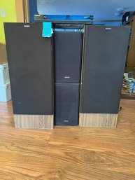 Sony Floor Speakers 34.5in, Two Jensen Speakers, Samsung DVD Player