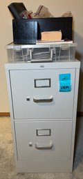 R6 HON Metal Filing Cabinet, Office Supplies, Dictionaries, Art Bin With Collection Of Postcards