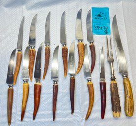 R4 Vintage Lewis And Rose Co Stag Knives And Carving Knife With Fork With Unknown Marks