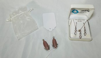 14 K Gold Over Silver Earring And Necklace Set, And Two Vintage Pendants Or Earrings That Need A Hook Replace