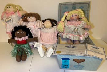 R6 Vintage Cabbage Patch Kids Dolls, One Porcelain With Box And Birth Certificate, Four