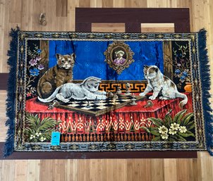 Tapestry Wall Hanging/rug. Cats Playing Chess - Velvet Feel 61in X 38in
