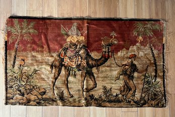 Tapestry Wall Hanging/rug Persian Themed 39in X 21in.  Velvet Feel.  Fringe Worn