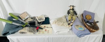 Tablecloths And Other Linens, Large Hedge Shears, Coasters, Mushroom Bags, Weathervane, Cow, Basket