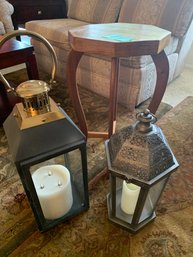 RM3 Side Table, Two Decorative Candle Lanterns With Faux Candles