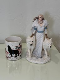 R6 Veronese Design Anne Stokes Winter Guardians Statue Figure And A Wolf Washington Mug