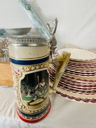 National Pastime Baseball Beer Stein, Miscellaneous Glassware, Incomplete China Set , Mushroom Bags, Runner