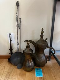 Vintage Large Brass Dallah, Brass Dallah, Vintage Large Cooking Spoon,  Vintage Iron Indian Ladle