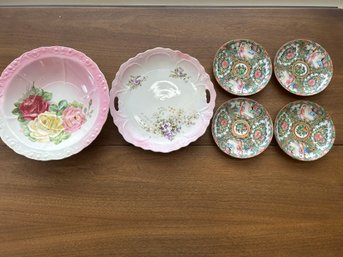 R3 Set Of Two Pink Dishes, One Bowl, One Plate, Set Of Four Chinese Plates