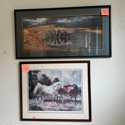 Large Print By Bev Doolittle And Another Print With Horses. Both Framed.