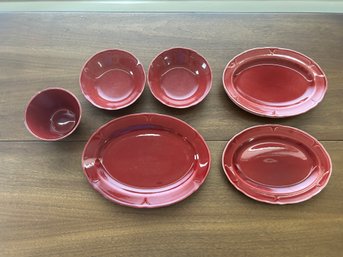 R3 Lot Of Red Dishes To Include, One Small Bowl, Two Regular Bowls, Four Plates, One Large Plate