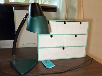 R3 Desk Lamp And Wooden Desktop Storage - Includes Contents. Please See Photos For More Details