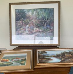 Three Large Pieces Of Artwork Depuc Hone And Garden Scenes