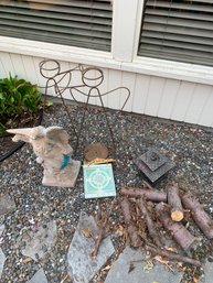 Angel Yard Art Sculpture Figurine, 2 Metal Angel Yard Art, Garden Sign, Logs, Outdoor Candle Holder