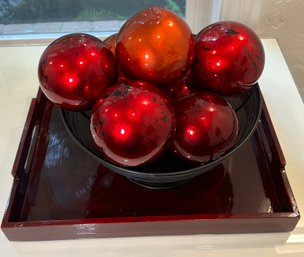 R6 Glass Fruit In Wire Basket And Tray Decorative Lot