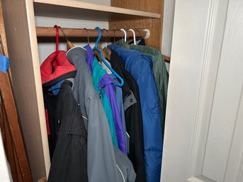 R1 Lot Of Mens Jackets, And Green Jumpsuit, Clothes Hangers