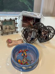 R6 Dog Lover Lot- Includes Frames, Bowl, Ornament, And Keychain Made Of Pewter