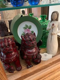 RM3 Ceramic Flowers, Decorative Asian Inspired Figurines, Willow Tree Figurine, Plate On Stand, Mini Tea Set