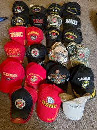 Collection Of Marine Corps Caps, Marine Corps Jacket And Denim Vest