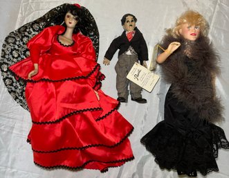 R1 Charlie Chaplin Doll, Mae West Effanbees Legend Series, And An Unidentified Doll