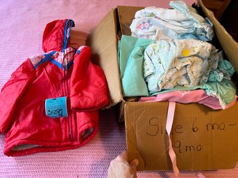 R4 Box Of Vintage Childrens Clothing.  Box Marked 6 To 9 Months But Appears To Be Mixed.  Not  Everything Unfo