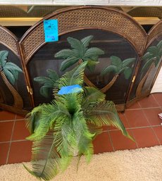 RM3 Decorative Palm Tree Fireplace Screen, Faux Plant In Vase