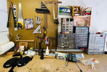 R0 Lot Of Tools Garage Items Hammers, Saws, Crowbar, Electrical Items, Nails, Screws,