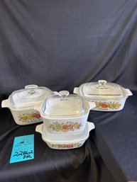 R3 Matching Set Of Four Vintage Pyrex Spice Of Life Corning Ware Casserole Dishes