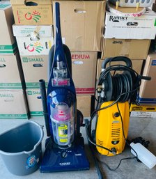 R0 Steele Powerwasher, Bissell Rewind Cleanview Pet Vacuum, Mr. Clean Bucket