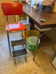 R2 Large Table With Folding Legs - Top Is Six Foot By 30inches Wide. Vintage Stepstool