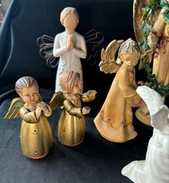 R7 Angel And Cherub Decorative Lot To Include: Willow Tree, Depose Italy 355 And 162, Kneeded Angels Laughter