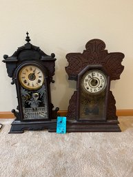 Antique Wood Mantle Clocks 24in X 14.5in And 22in X 14.5in