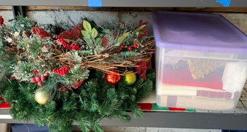 RM0 Two Large Christmas Wreaths, Christmas Rug, Small Trees, Assorted Christmas Decor, Christmas Linens, Angel