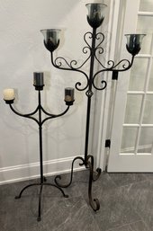 R1 Large Wrought Iron And Smaller Metal Decorative Candle Holders With Candles