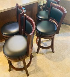 R3 Four Wood With Leather-like Upholstery Swivel Barstools