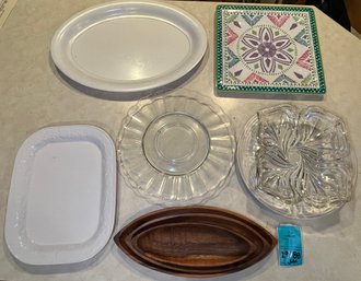 R5 Collection Of Platters, Pampered Chef Stoneware, Wood, Plastic, Crystal, Glass