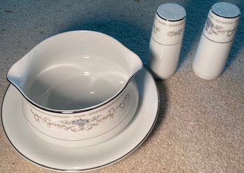 RM1 The Porcelain China Diane Collection Of Gravy Boat And Salt And Pepper Shaker