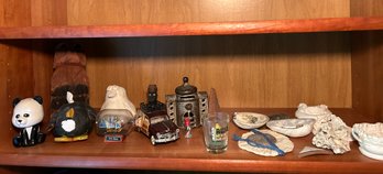 R8 Lot Of Various Decorative Items To Include, Wooden Bear, Car, Ship In A Bottle, Panda, Seashells