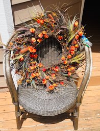 R00 Wicker Chair Plus Front Door Decorative Wreath