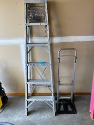 Rm0 Sears Aluminum 6 Foot Ladder And Collapsible Dolly
