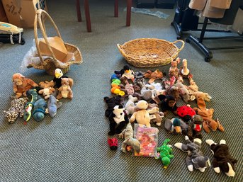 R1 Lot Of Beanie Babies! Some With Original Tags, Some Without, Two Baskets