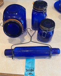R3 Blue Glass Hanging Rolling Pin, And  Food Storage Containers