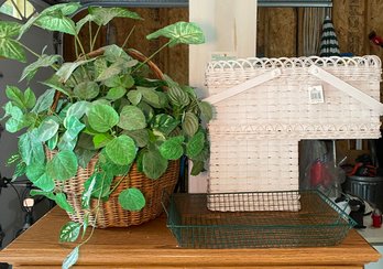 R0 Lot To Include Faux Plant, Basket Organizer, And A Wicker Basket By A Special Place